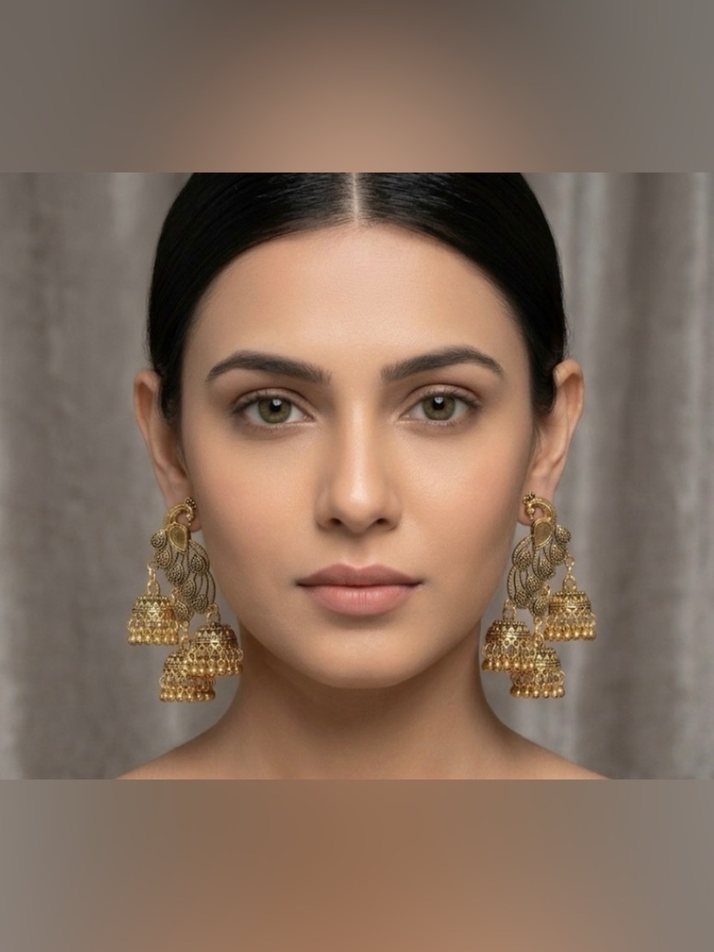 Elegant Gold Tone and Black Peacock Earrings